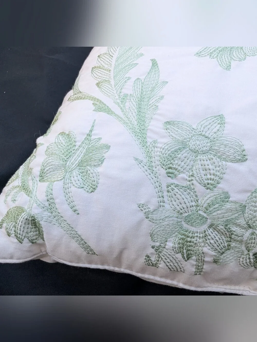 Laura Ashley Embroidered Green & Cream Accent Pillow - Natalie Print